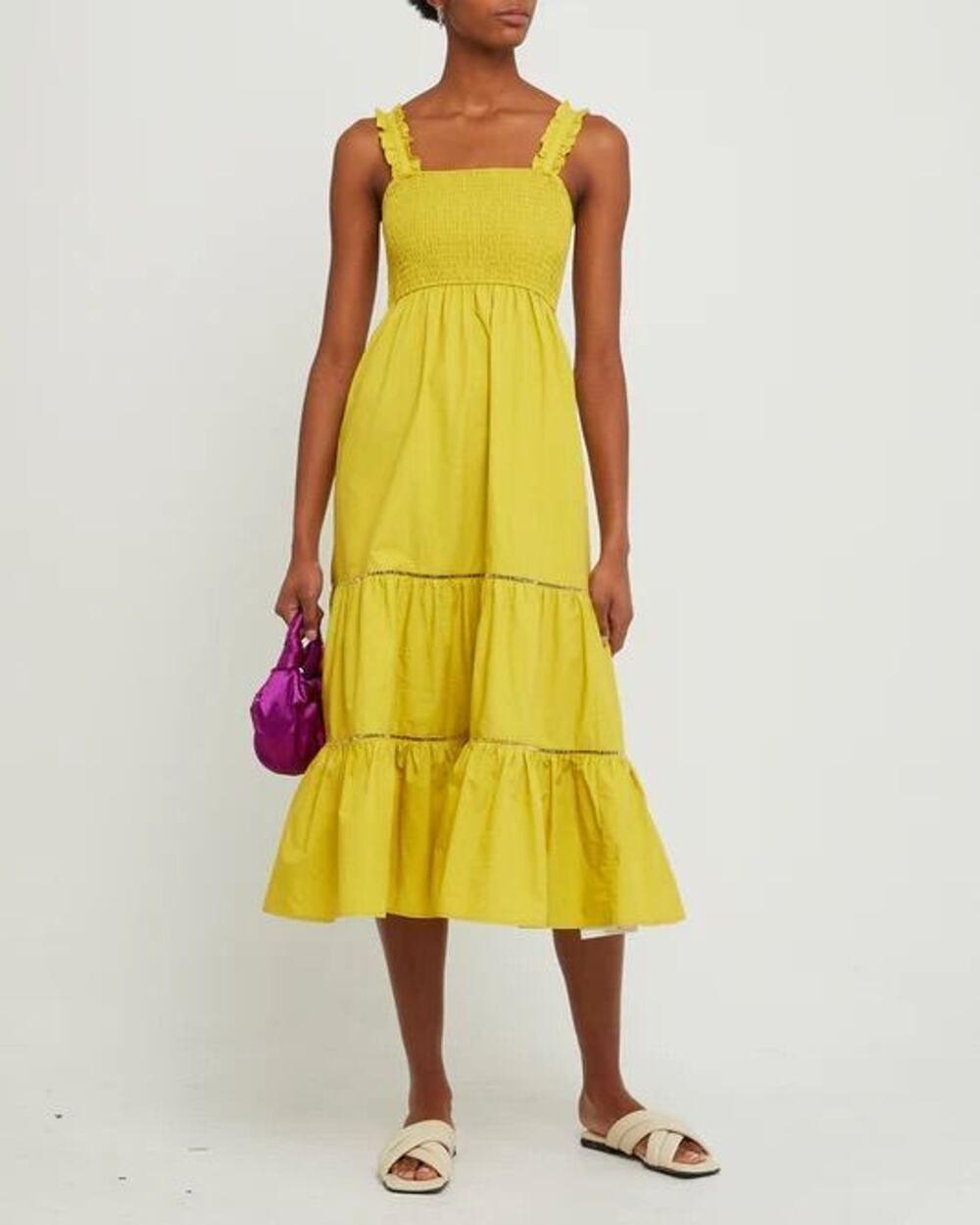 O.P.T. Yellow Tiered Midi Dress Size Small - Picture 1 of 4